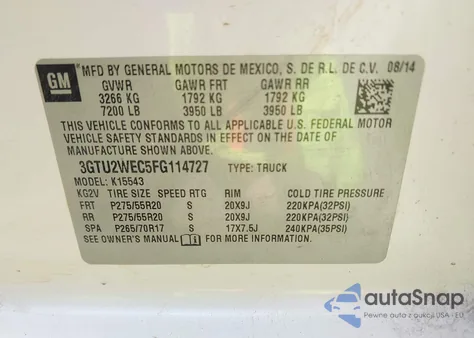 2015 GMC Sierra 1500 Denali from USA, damaged, VIN 3GTU2WEC5FG114727
